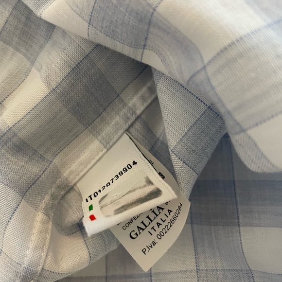 Gallia Made in Italy Check Print Spread Collar Shirt in Blue Size 44/17 1/2 $395 - Picture 8 of 9